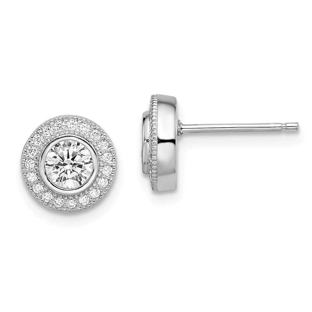 Million Charms 925 Sterling Silver Rhodium-Plated Cubic Zirconia ( CZ ) Brilliant Embers Post Earrings, 9mm x 9mm