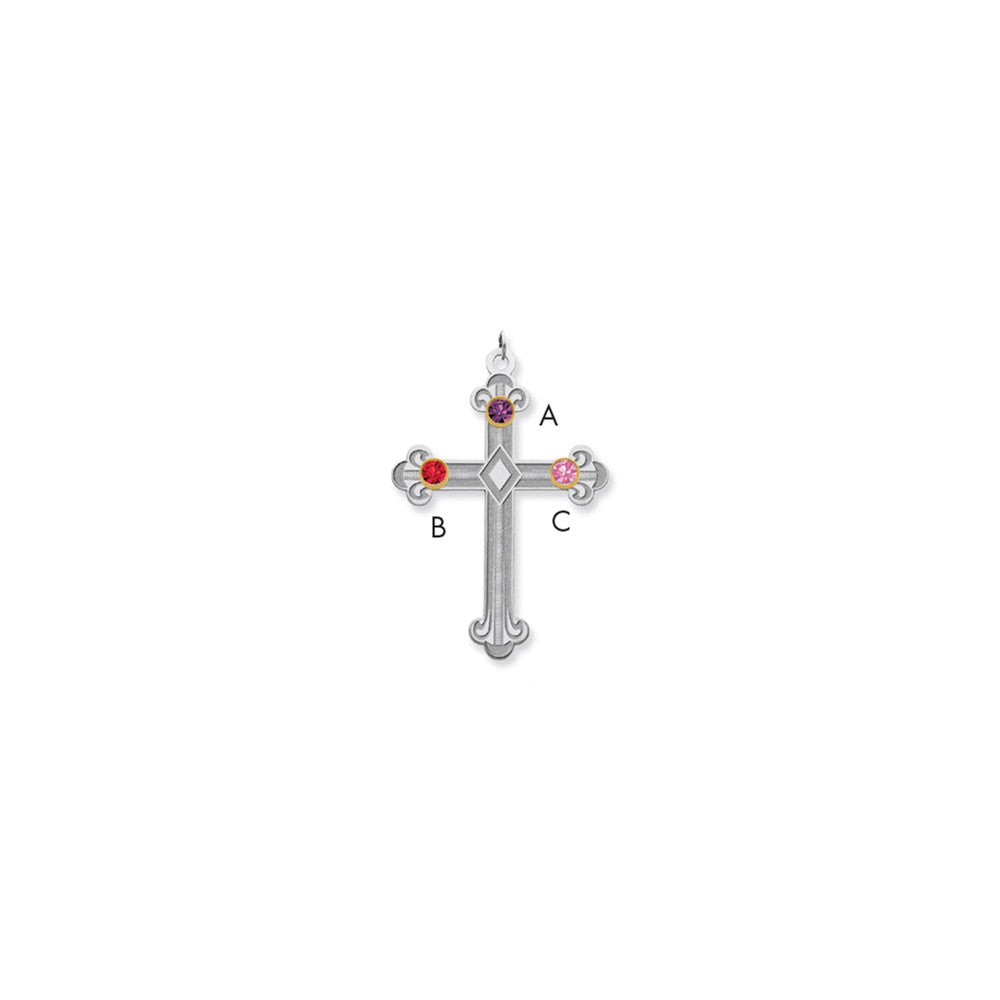 Million Charms 925 Sterling Silver Rh-Plt/14K Bezel Crystal Family Relgious Cross Pendant