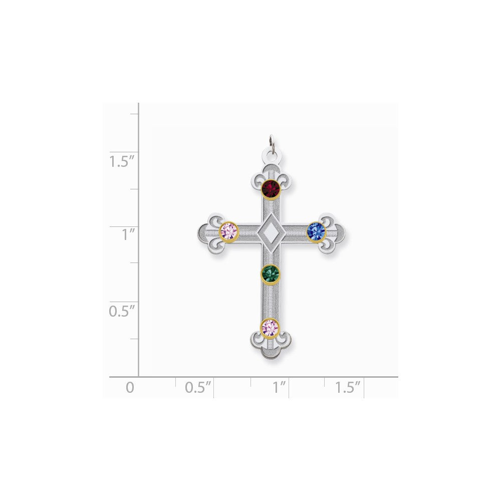 Million Charms 925 Sterling Silver Rh-Plt/14K Bezel Crystal Family Relgious Cross Pendant