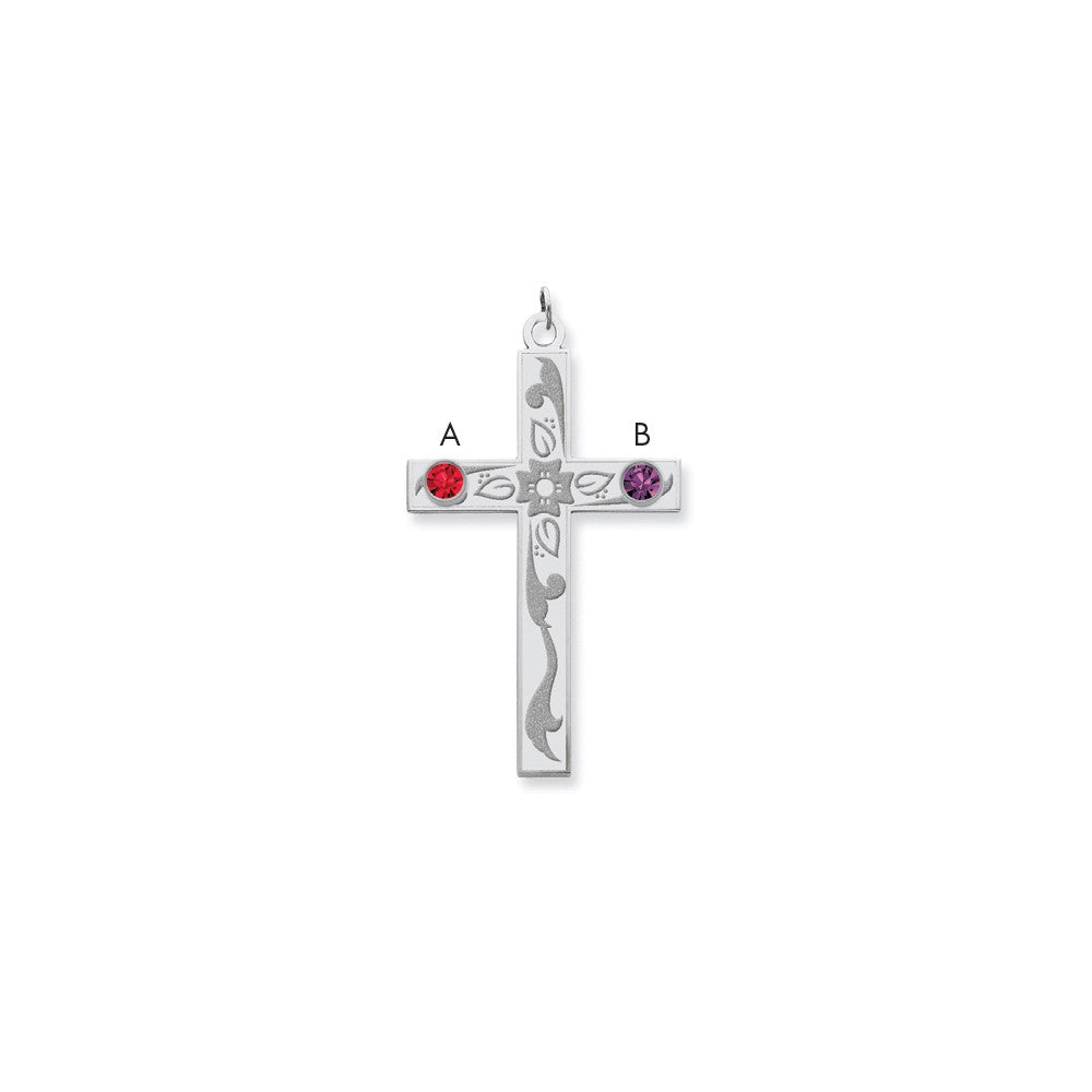 Million Charms 925 Sterling Silver Rh-Plt Crystal Family Relgious Cross Pendant