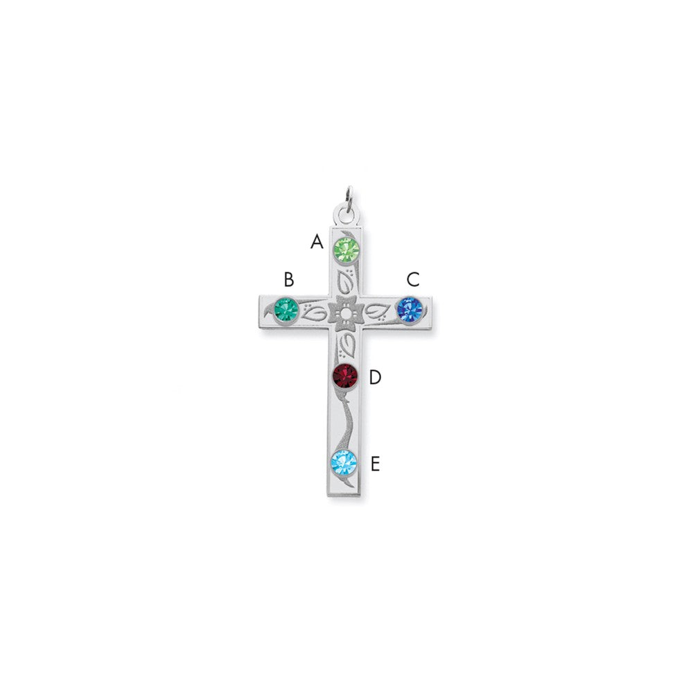 Million Charms 925 Sterling Silver Rh-Plt Crystal Family Relgious Cross Pendant