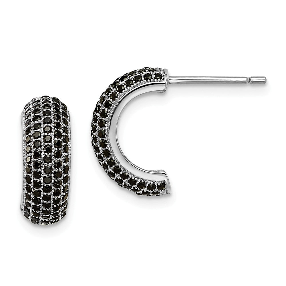 Million Charms 925 Sterling Silver Rhodium-Plated Black Cubic Zirconia ( CZ ) Brilliant Embers Post Earrings, 15mm x 9mm