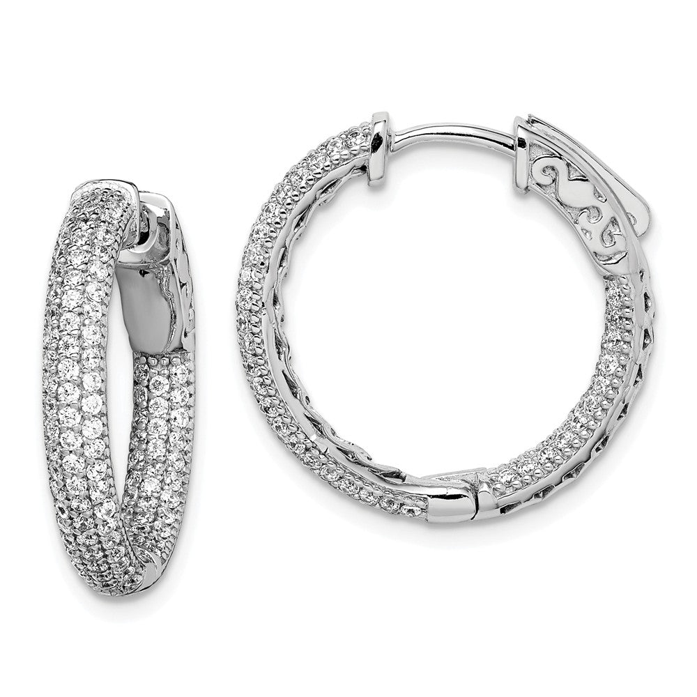 Stella Silver 925 Sterling Silver Rhodium-plated Cubic Zirconia ( CZ ) In and Out Hinged Hoop Earrings, 20mm x 21mm