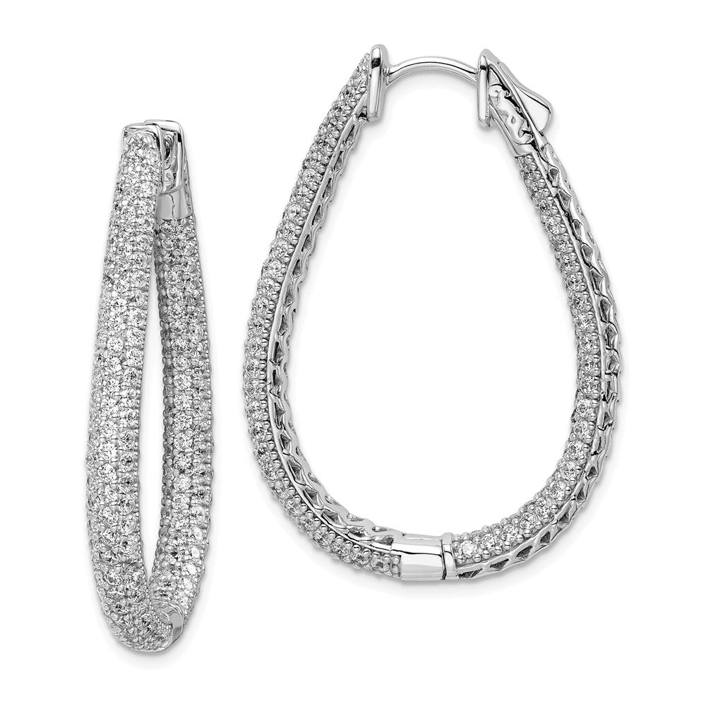Stella Silver 925 Sterling Silver Rhodium-plated Cubic Zirconia ( CZ ) Teardrop Hinged Hoop Earrings, 37mm x 29mm