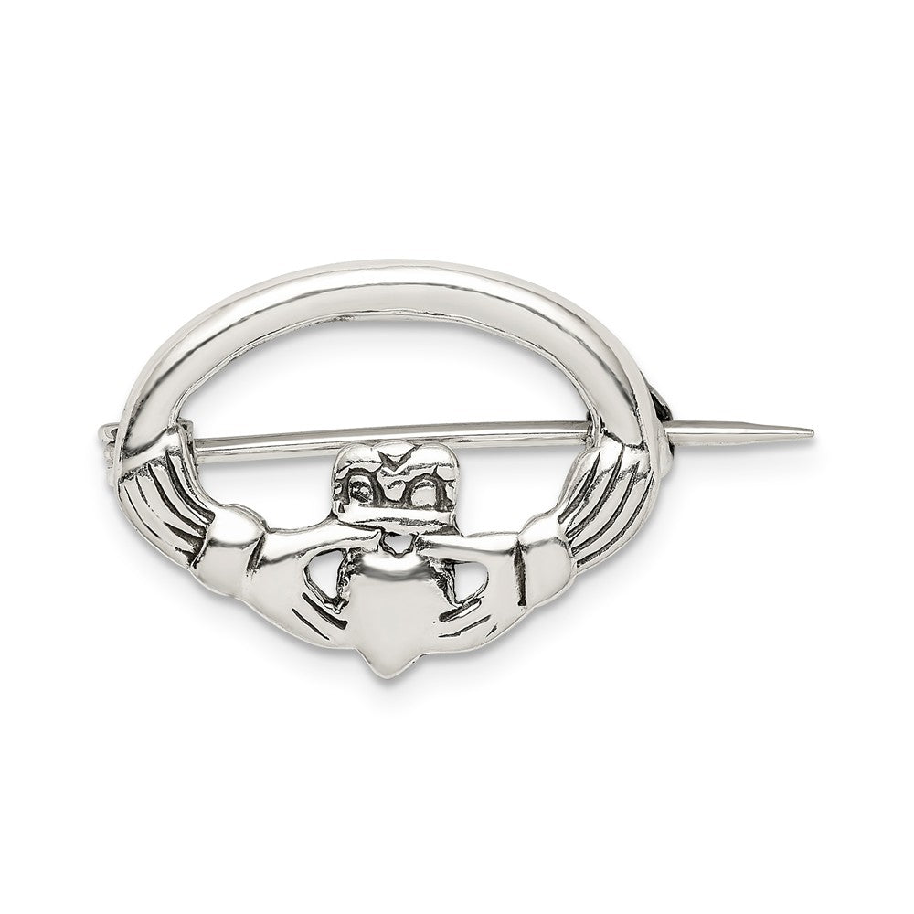 925 Sterling Silver Claddagh Pin 21.5mm wide x 16.5mm height
