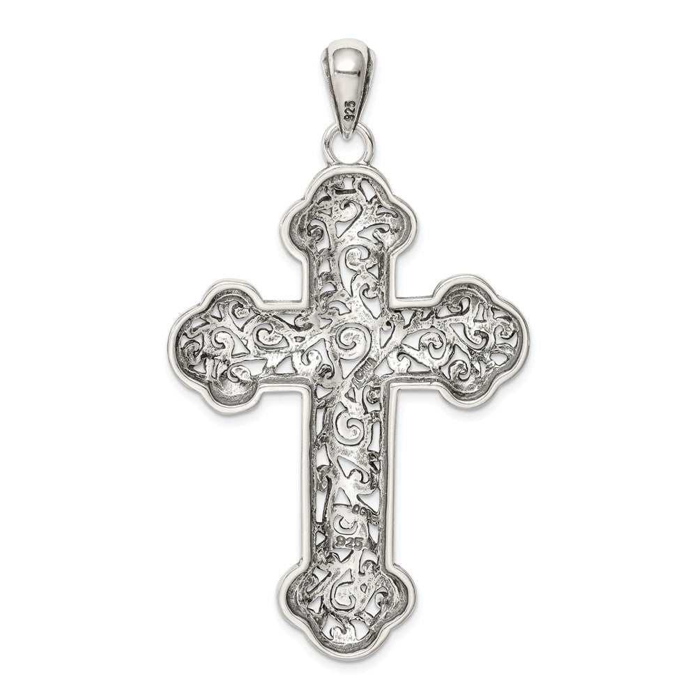 Million Charms 925 Sterling Silver Antiqued Swirl Relgious Cross Pendant