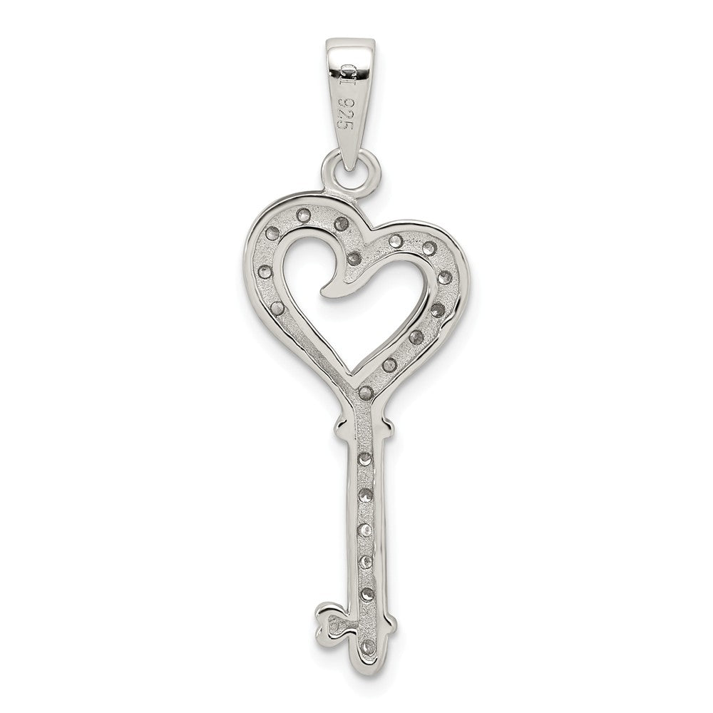 Million Charms 925 Sterling Silver (Cubic Zirconia) CZ Heart Key Pendant