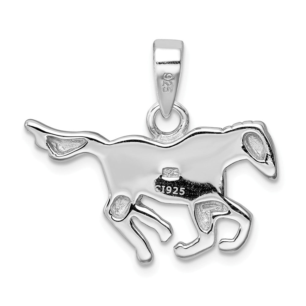 Million Charms 925 Sterling Silver Rhodium-Plated Created Blue Opal Inlay Horse Pendant