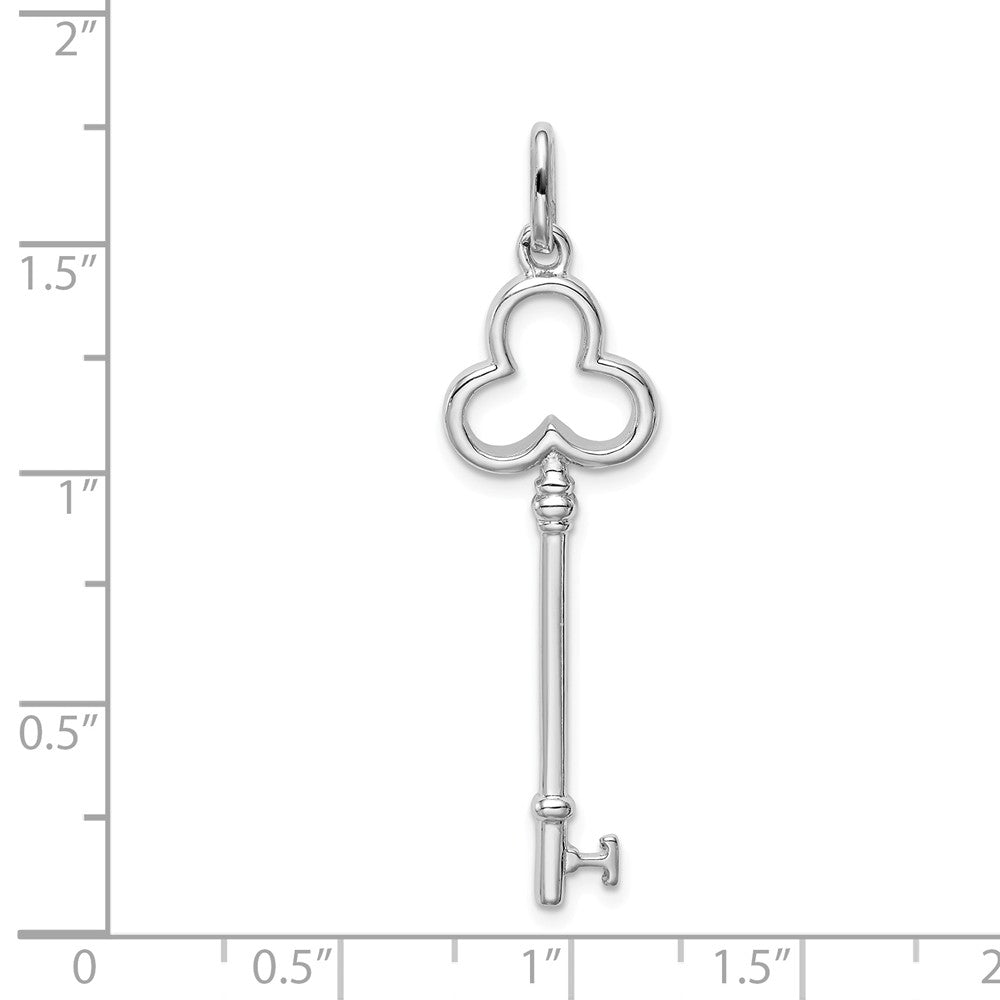 Million Charms 925 Sterling Silver Rhodium-Plated Lucky Clover Top Small Key Pendant