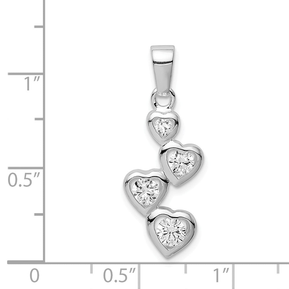 Million Charms 925 Sterling Silver Rhodium-Plated Graduated (Cubic Zirconia) CZ Heart Pendant