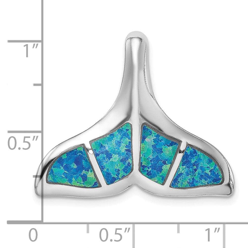Million Charms 925 Sterling Silver Rhodium-Plated Blue Inlay Created Opal Whale Tail Slide