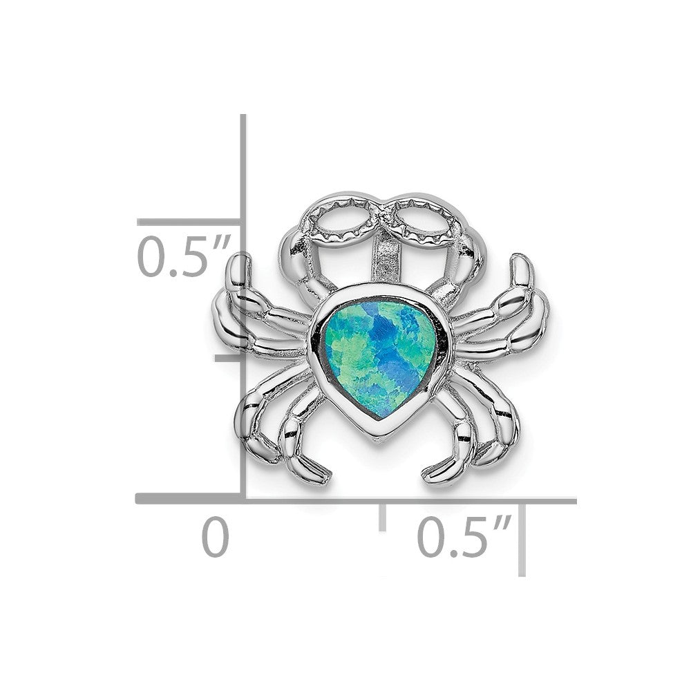 Million Charms 925 Sterling Silver Rhodium-Plated Blue Inlay Created Opal Crab Slide