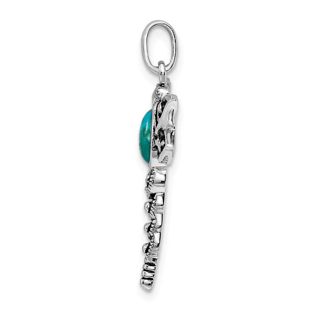 Million Charms 925 Sterling Silver Rhodium/Oxidized Recon. Turq/Marcasite Dragonfly Pendant