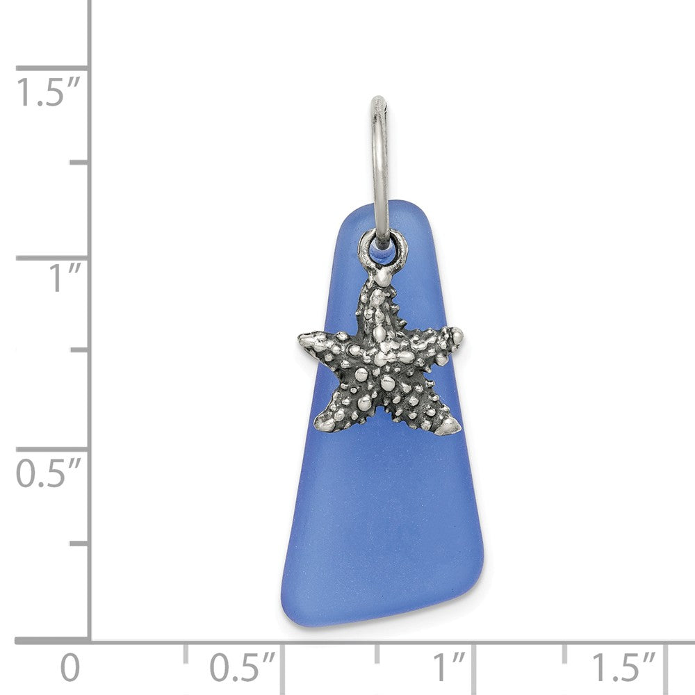 Million Charms 925 Sterling Silver Blue Sea Glass Nautical Starfish Pendant
