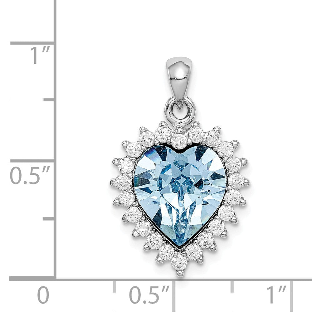 Million Charms 925 Sterling Silver Rhodium-Plated Clear & Blue Crystal Heart Pendant