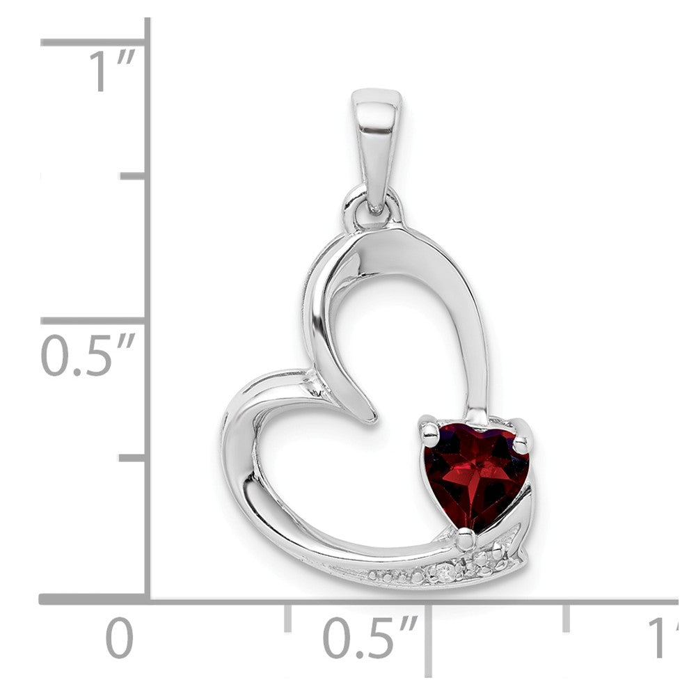 Million Charms 925 Sterling Silver Garnet & Diamond Heart Pendant