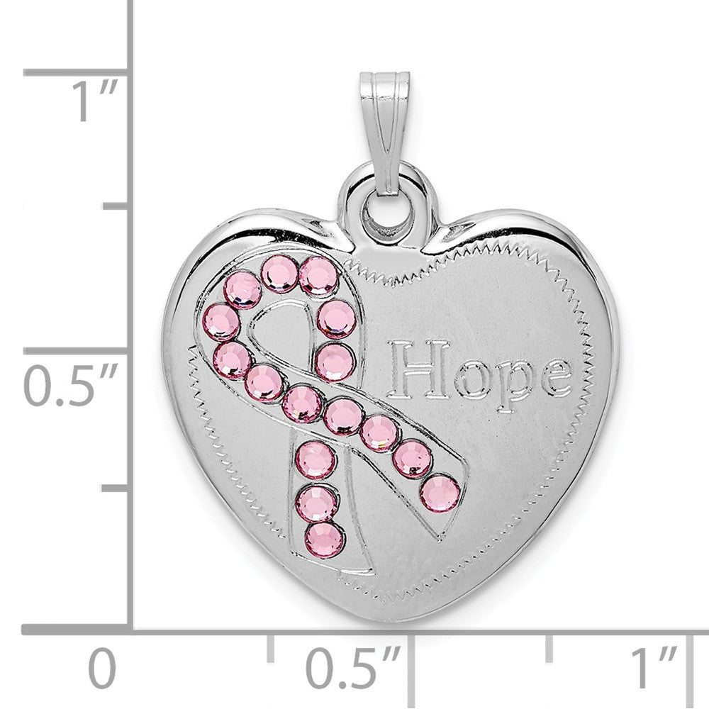 Million Charms 925 Sterling Silver Rhodium-Plated Pink Crystal Hope Heart Pendant