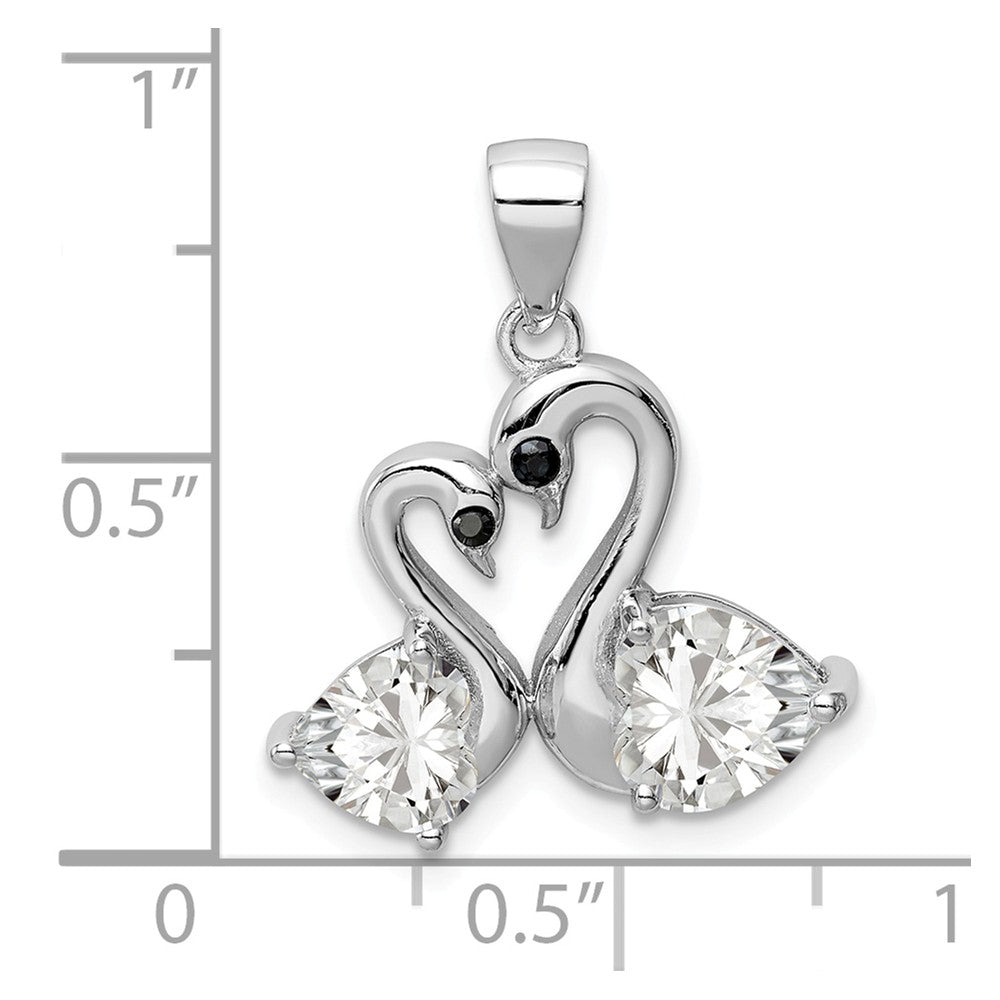 Million Charms 925 Sterling Silver Rhodium-Plated Polished (Cubic Zirconia) CZ Swan Couple Pendant