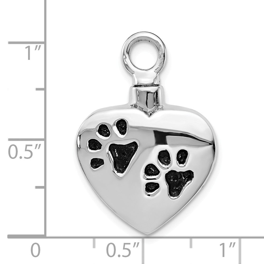 Million Charms 925 Sterling Silver Rhodium-Plated Enameled Paw Prints Heart Ash Holder Pendant