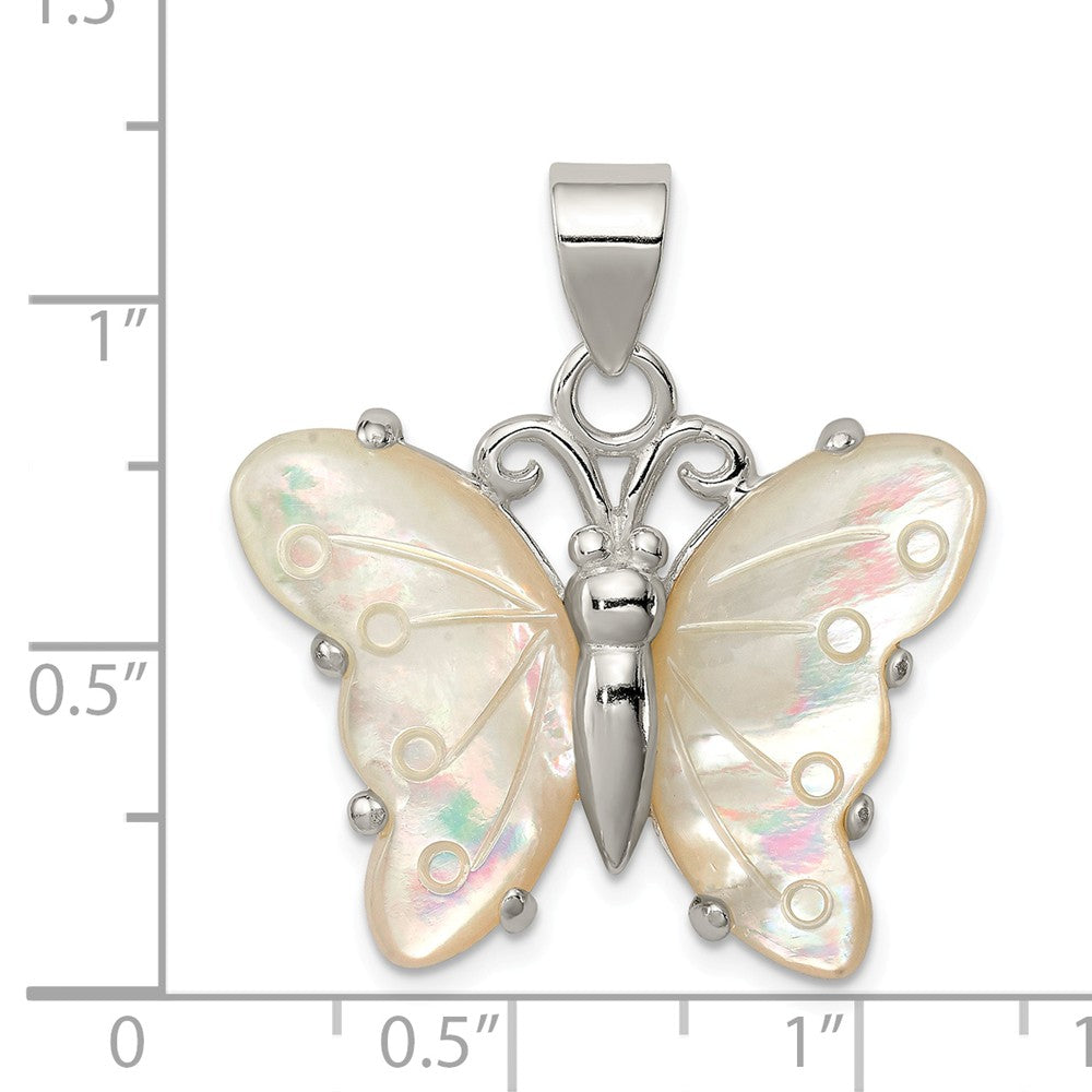 Million Charms 925 Sterling Silver White Shell Butterfly Pendant