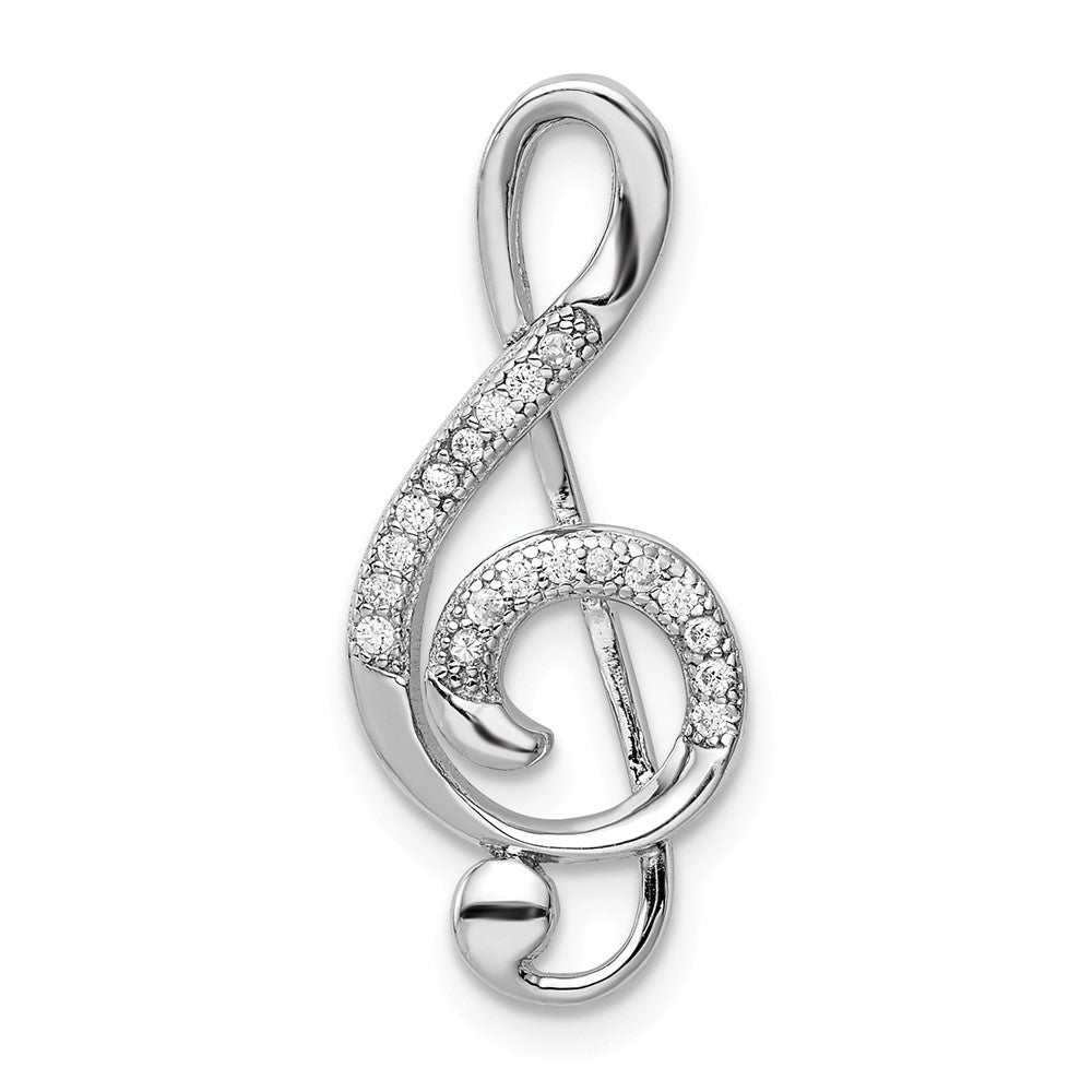 Million Charms 925 Sterling Silver Rhodium-Plated Polished (Cubic Zirconia) CZ Treble Clef Slide