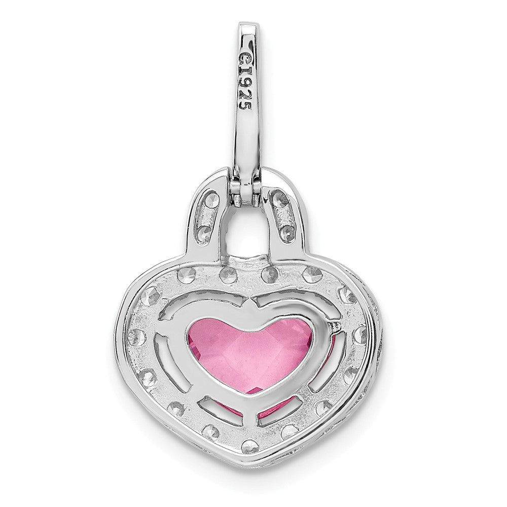 Million Charms 925 Sterling SilverRhodium-plated Plated Pink, Clear (Cubic Zirconia) CZ Heart Pendant