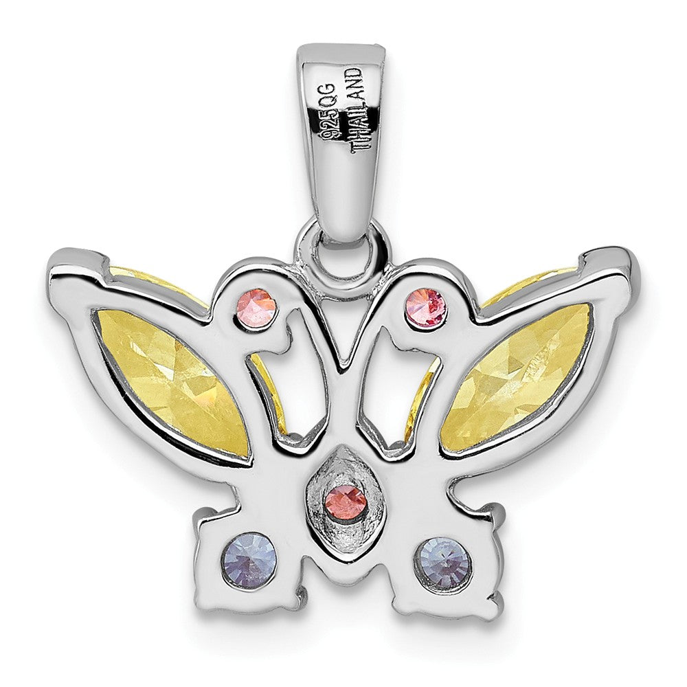 Million Charms 925 Sterling Silver Rhodium-Plated Multi-Color (Cubic Zirconia) CZ Butterfly Pendant