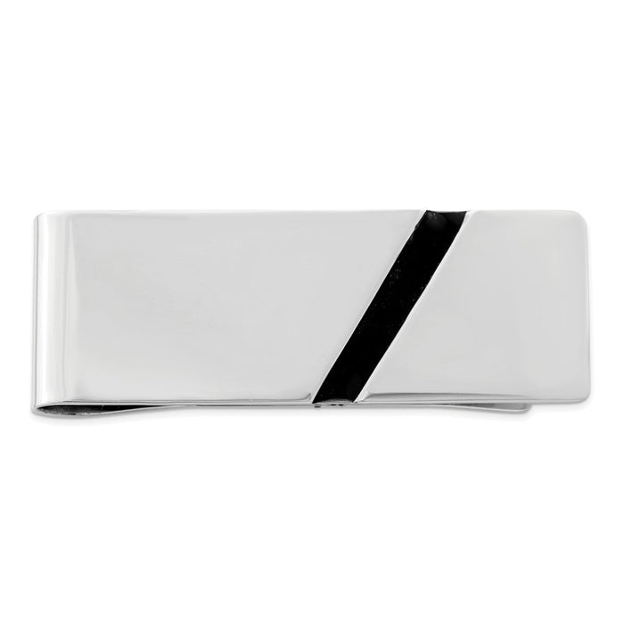 Occasion Gallery, Men's Accessories, 925 Sterling Silver Rhodium-plated Black Enameled Money Clip