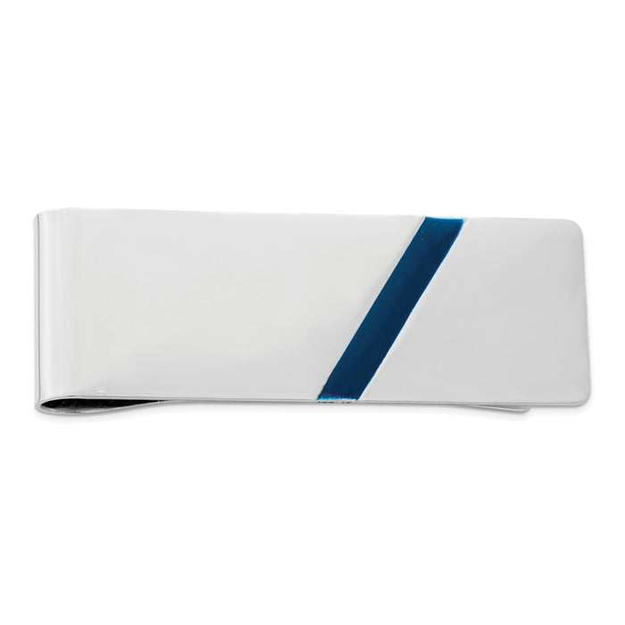 Occasion Gallery, Men's Accessories, 925 Sterling Silver Rhodium-plated Blue Enameled Money Clip