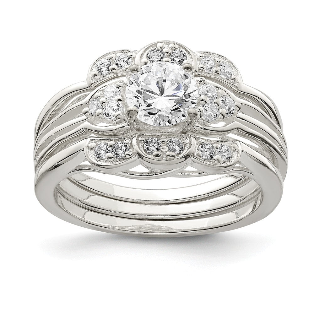 Stella Silver Jewelry Set - 925 Sterling Silver Polished Cubic Zirconia ( CZ ) 4-prong Cubic Zirconia ( CZ ) with Accent Cubic Zirconia ( CZ )s 3-Ring Set