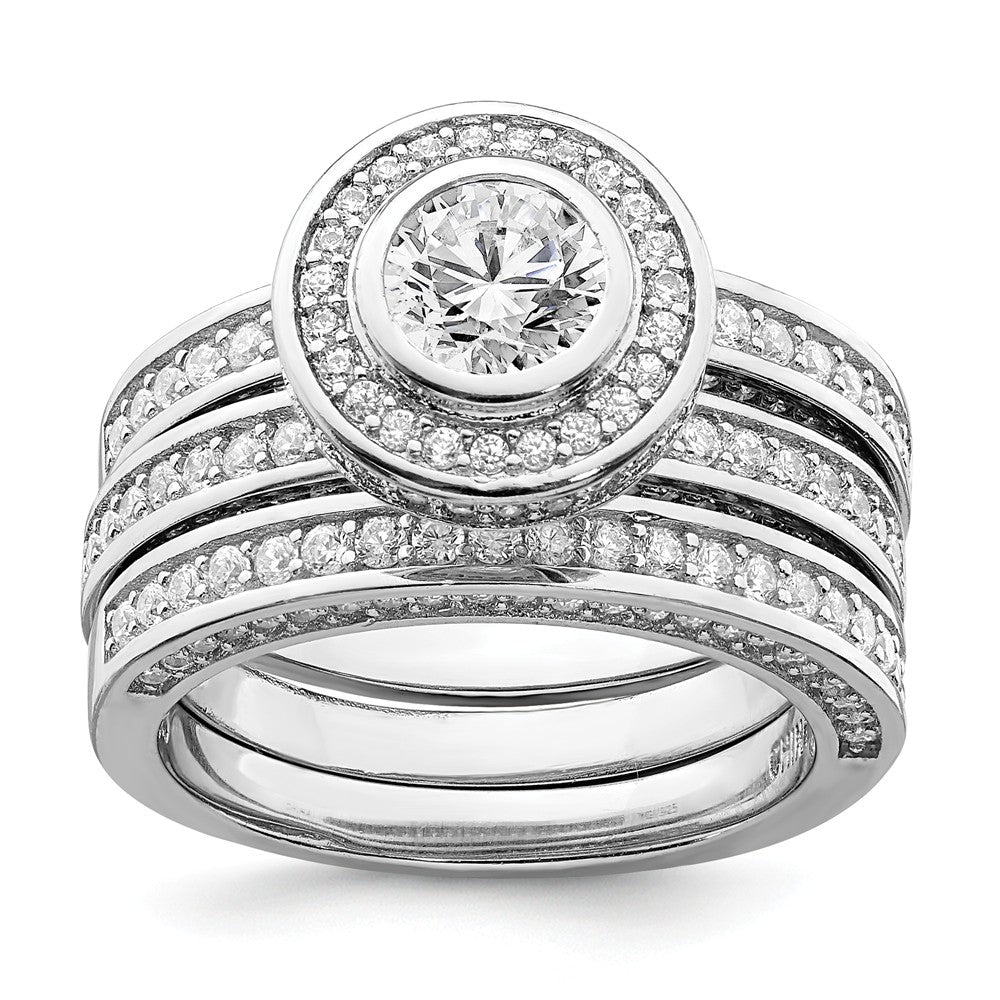 Stella Silver Jewelry Set - 925 Sterling Silver Rhodium-plated Cubic Zirconia ( CZ ) Round Cut 3 Piece Set Ring