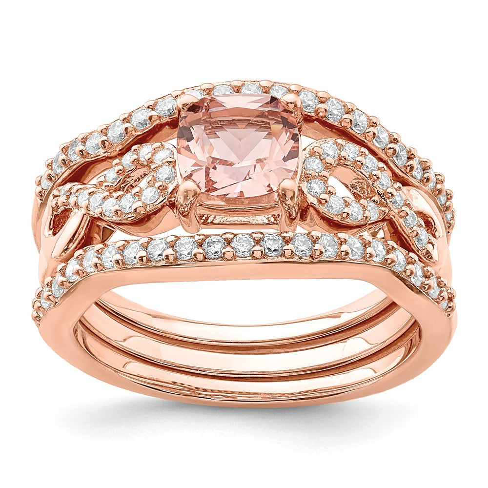 Stella Silver Jewelry Set - 925 Sterling Silver Rose-tone Pink Crystal & Cubic Zirconia ( CZ ) 3 Piece Ring Set