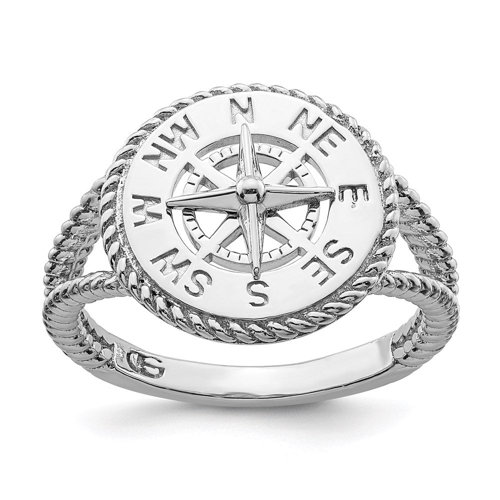 Million Charms 925 Sterling Silver Nautical Compass Rope Trim Ring with Split Shank (Size 7)