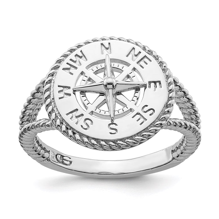 Million Charms 925 Sterling Silver Nautical Compass  Rope Trim Ring with Split Shank (Size 7)