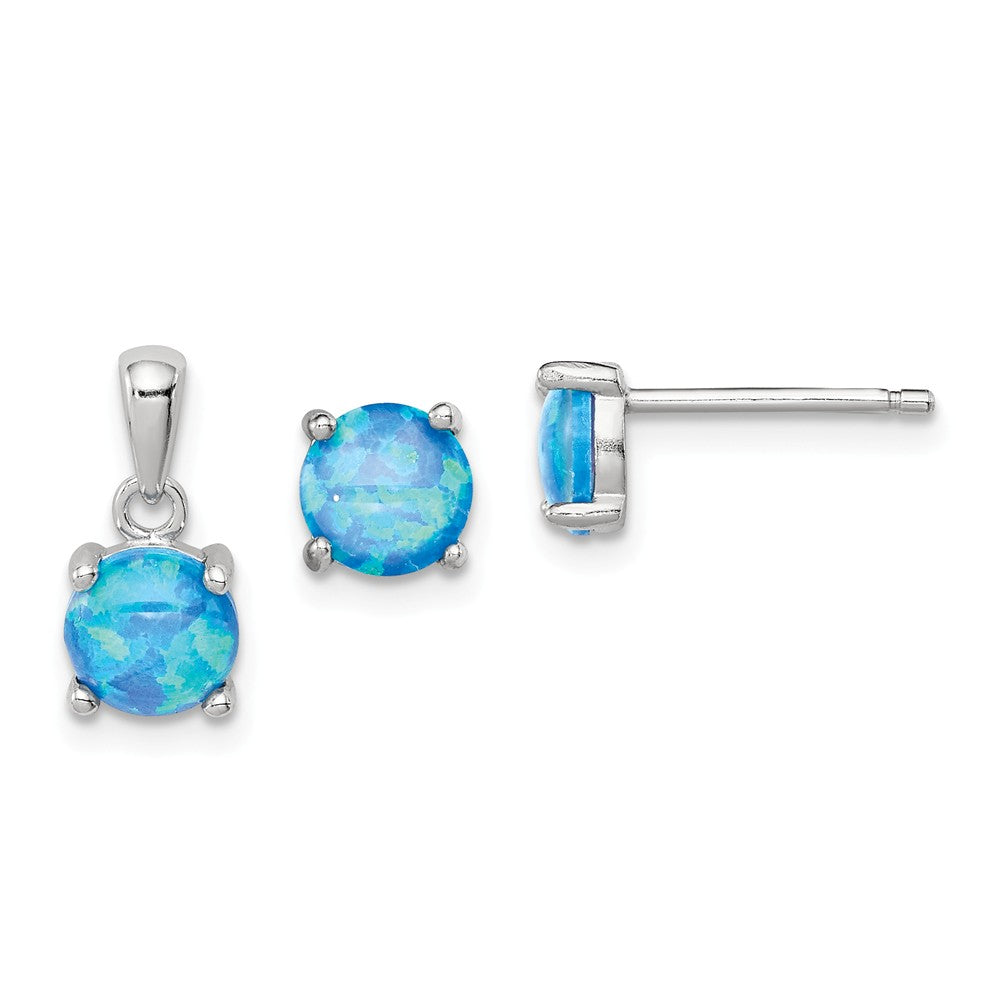 Stella Silver Jewelry Set - 925 Sterling Silver Created Opal Pendant & Earring Set