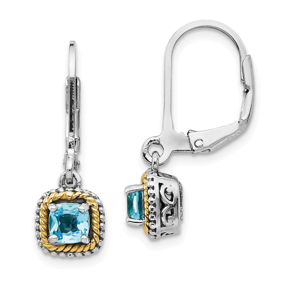 Sterling Silver with 14k Blue Topaz Earrings, 24mm x 7mm