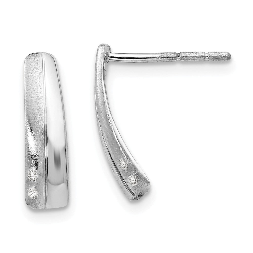 White Ice 925 Sterling Silver Satin & Polished .02ct. Diamond Earrings, 15mm x 4mm