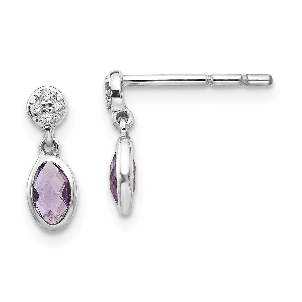 White Ice 925 Sterling Silver Amethyst and Diamond Post Earrings, 12mm x 5mm