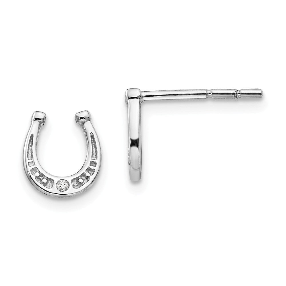 White Ice 925 Sterling Silver Diamond Horseshoe Post Earrings, 8.7mm x 7.6mm