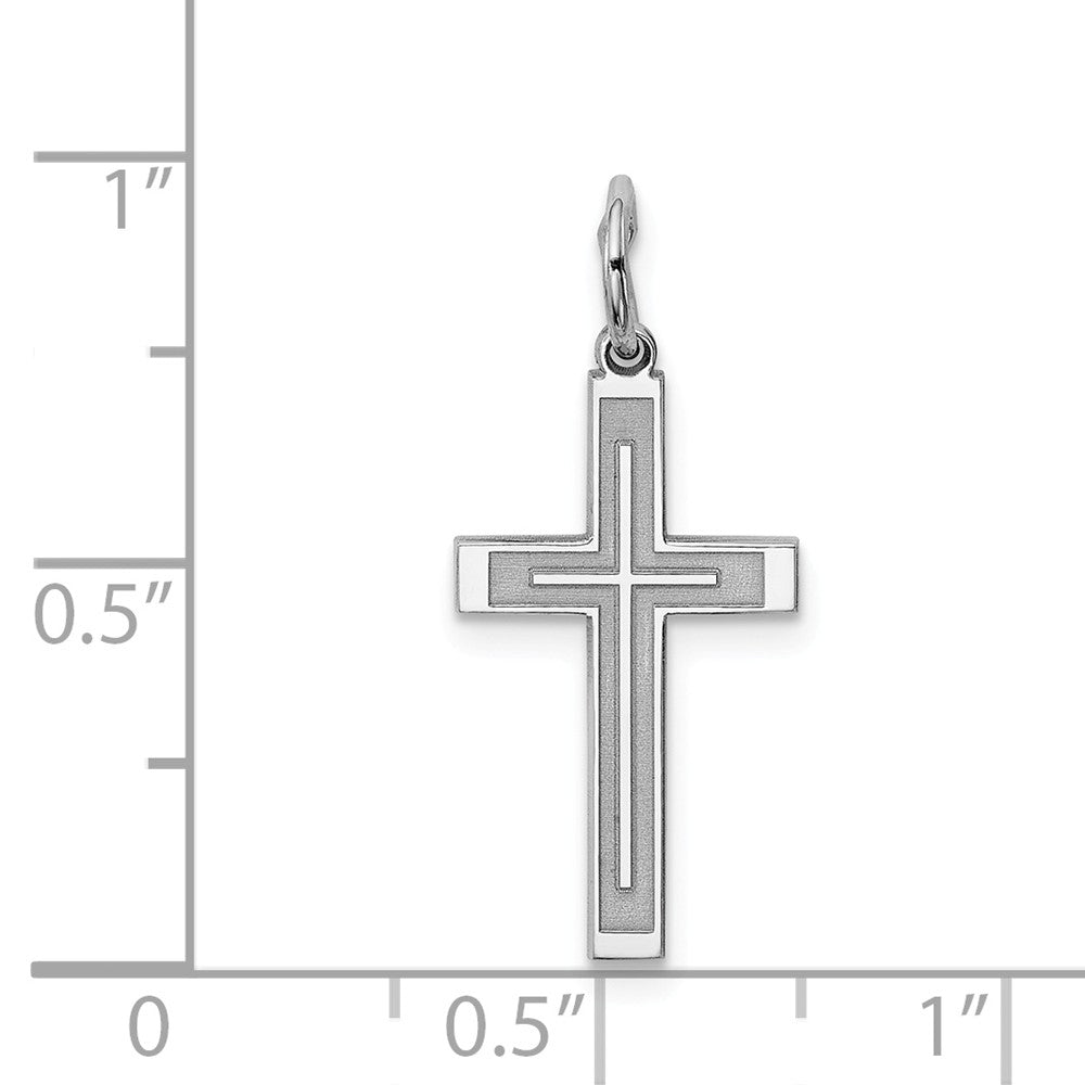 Million Charms 925 Sterling Silver Rhodium-Plated Laser Designed Relgious Cross Charm