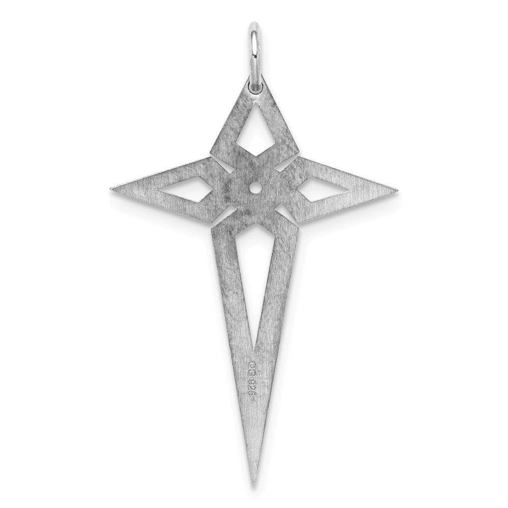 Million Charms 925 Sterling Silver Rhodium-Plated Laser Designed Relgious Cross Pendant