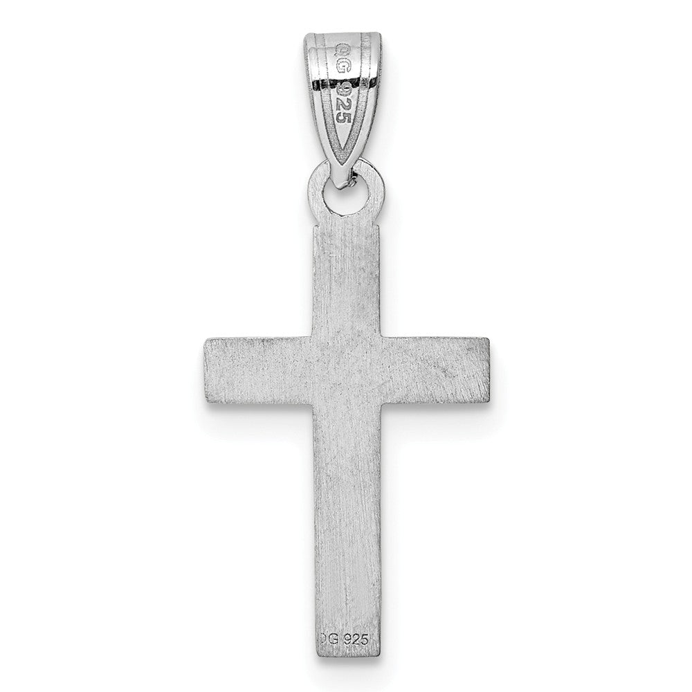 Million Charms 925 Sterling Silver Rhodium-Plated Blue Enameled Relgious Cross Charm