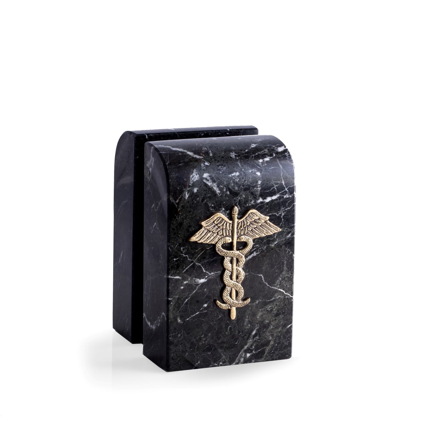 Occasion Gallery Black Zebra Marble/Gold Color Black "Zebra" Marble Bookends with Antique Gold Plated "Medical" Emblem. 4 L x 2 W x 6.5 H in.