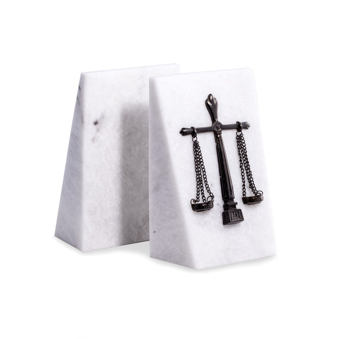 Occasion Gallery White  Color White Marble Bookends with Antique Silver Plated "Legal" Emblem. 5 L x 2.75 W x 7.5 H in.