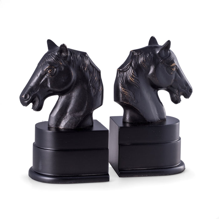 Occasion Gallery Bronze/Black Color Cast Metal Horse Head  Bookends with Bronzed Finish Black Wood Base. 4.75 L x 4 W x 8 H in.