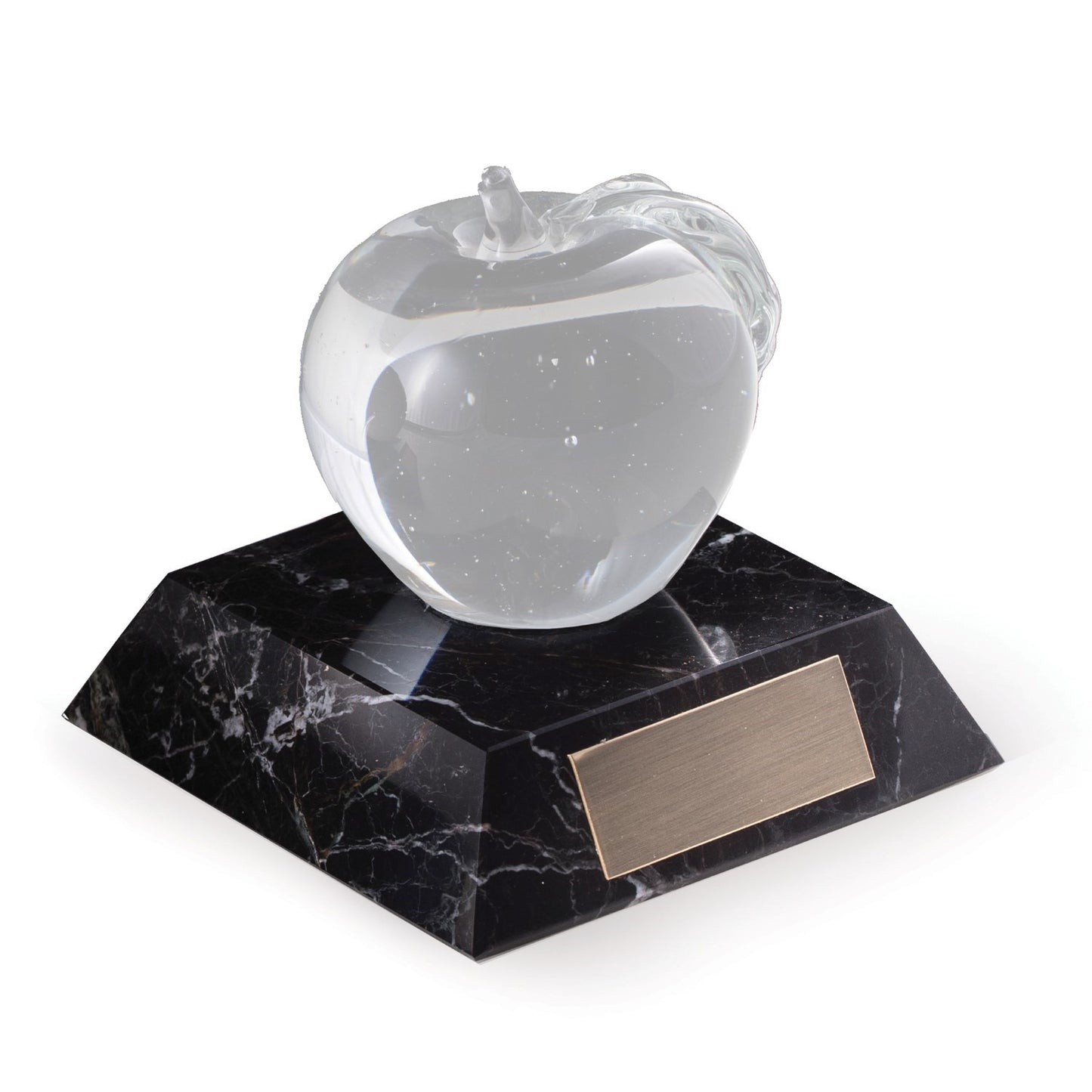Occasion Gallery Black Zebra Marble Color Glass Apple Paperweight on Black "Zebra" Marble. 4 L x 4 W x 4 H in.