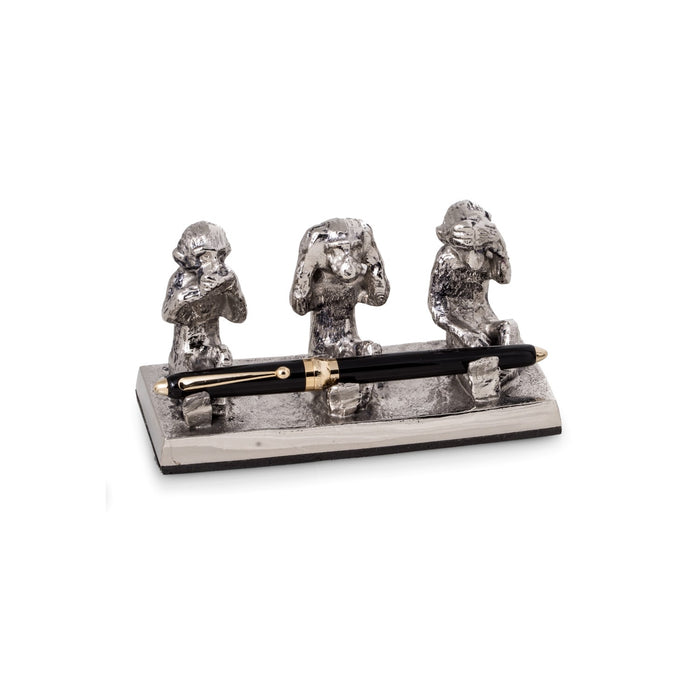 Occasion Gallery Silver Color Antique Silver Plated "See, Hear & Speak No Evil" Monkey Pen Holder. 6 L x 2.5 W x 3 H in.