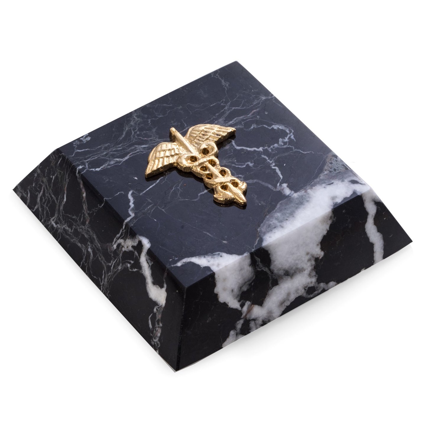 Occasion Gallery Black Zebra Marble/Gold Color Black "Zebra" Marble Paperweight with Gold Plated "Medical" Emblem. 4 L x 4 W x 1 H in.