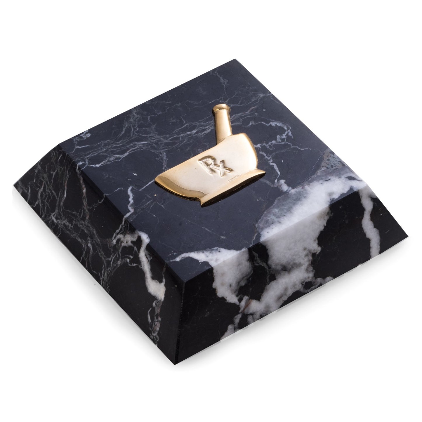 Occasion Gallery Black Zebra Marble/Gold Color Black "Zebra" Marble Paperweight with Gold Plated "Pharmacy" Emblem. 4 L x 4 W x 1 H in.