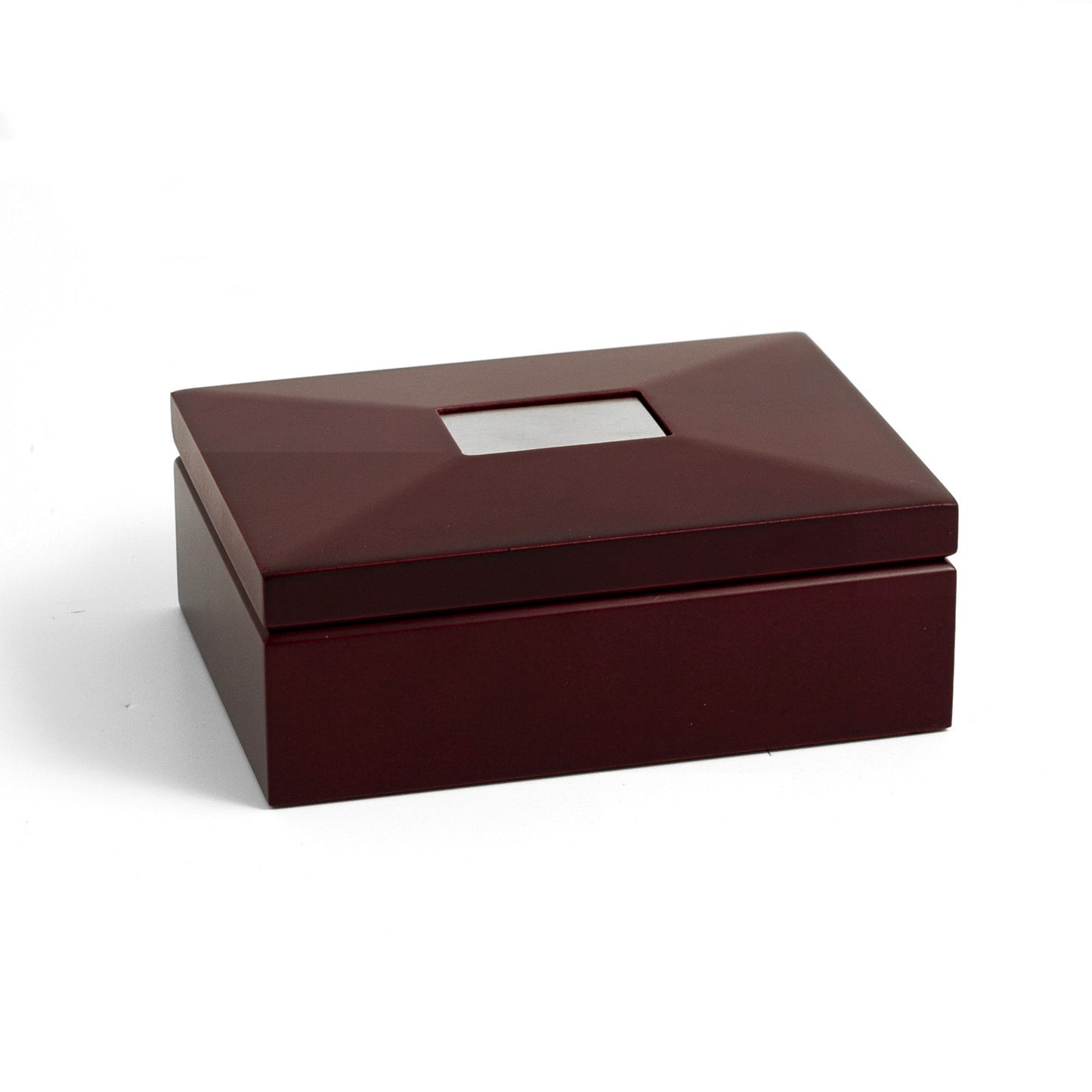 Occasion Gallery Mahogany Color "Mahogany" Hinged Box with Removable Divider and 1"x2" Brushed Silver Engraving Plate. 6.5 L x 4.5 W x 2.5 H in.